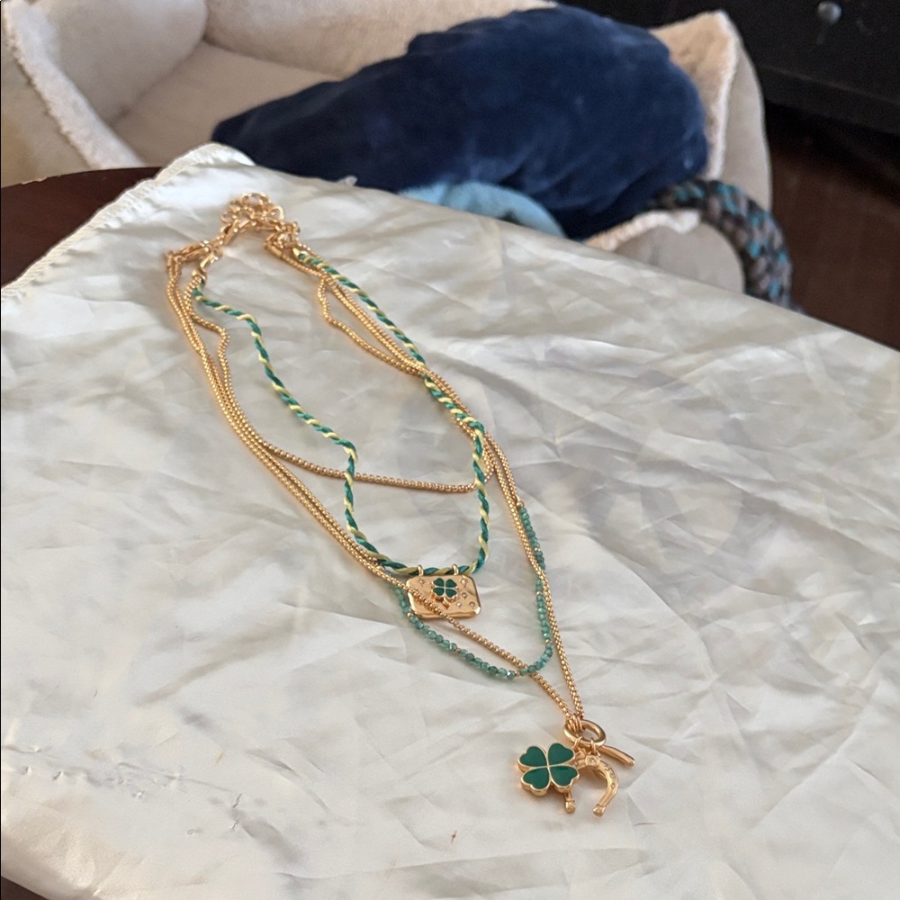 Gold and Green Clover Charm Necklace